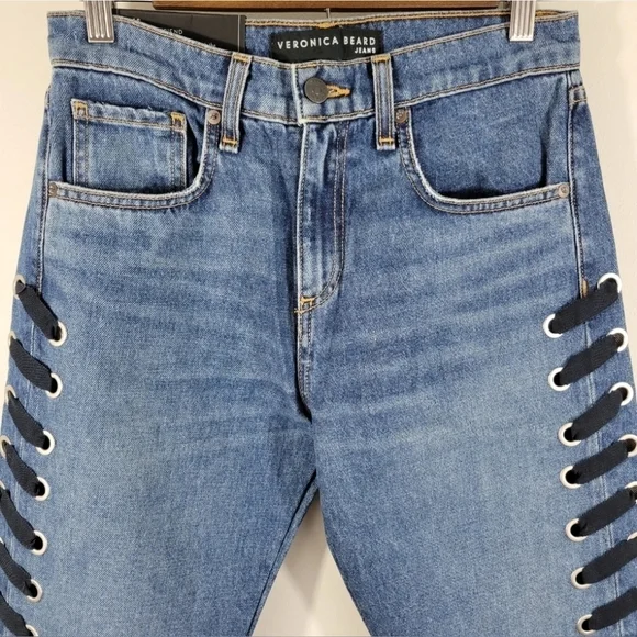 𝅺veronica Beard High Rise Ines Girlfriend Lace Up Jeans Size 25 NWT - Picture 10 of 15